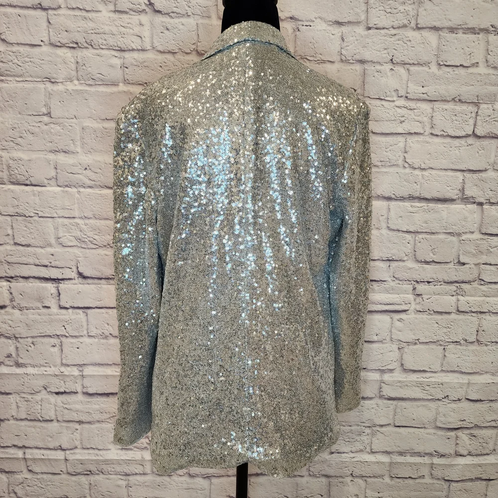 Chelsea28 Silver Sequin Open-Front Jacket, Size Medium - Picture 3 of 9